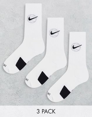 Nike Basketball 3 Pack Dri-FIT Everyday Cushioned socks in white