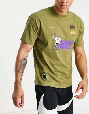 Nike Basketball Backyard Training Club oversized graphic T-shirt in khaki-Green