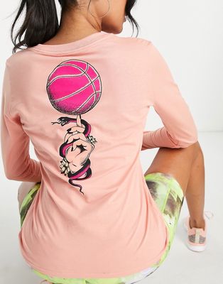 Nike Basketball Dri-FIT Swoosh Fly graphic back print logo long sleeve top in black-Pink