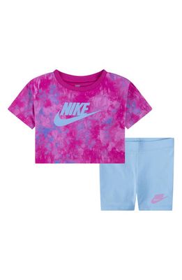 Nike Boxy Graphic T-Shirt & Bike Shorts Set in Aquarius Blue