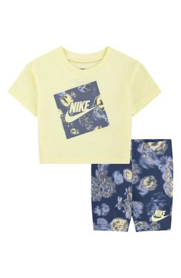 Nike Boxy Graphic Tee & Bike Shorts in Diffused Blue