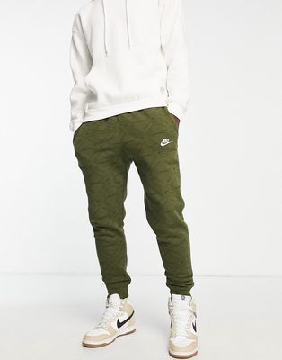 Nike Branded AOP Pack cuffed fleece sweatpants in khaki-Green