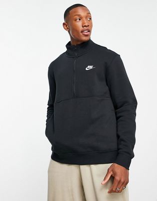 Nike club 1/4 zip sweat in black