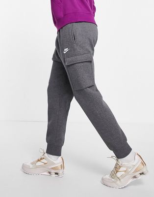 Nike Club Fleece cuffed cargo sweatpants in charcoal heather - CHARCOAL-Grey