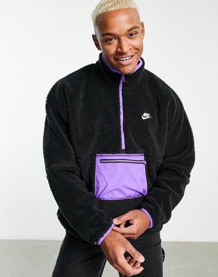 Nike Club Winter fleece with contrast pocket in black/grape