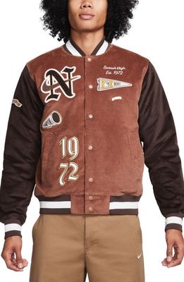 Nike Corduroy Varsity Jacket in Archaeo Brown/Baroque Brown