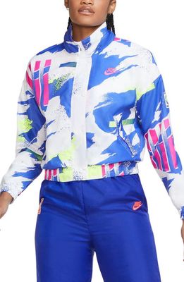 Nike Court Graphic Cotton Jacket in White/Sapphire/Lime/Pink