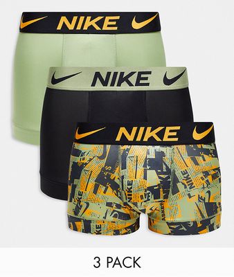 Nike Dri-FIT Essential Micro 3 pack boxer briefs in graffiti print-Green