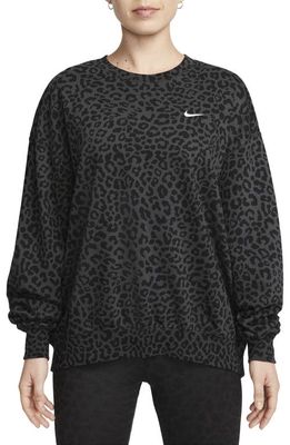 Nike Dri-FIT Get Fit Animal Print French Terry Sweatshirt in Dark Smoke Grey/White