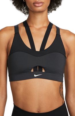 Nike Dri-FIT Indy Light-Support Padded Strappy Cutout Sports Bra in Dark Smoke Grey/Black/White