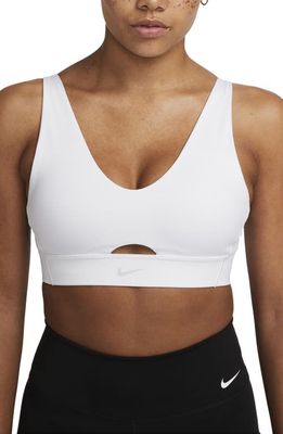 Nike Dri-FIT Indy Padded Strappy Cutout Medium Support Sports Bra in White/Photon Dust