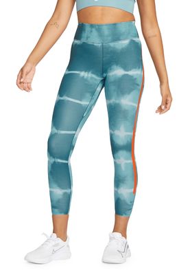 Nike Dri-FIT One Luxe Printed Leggings in Ash Green/Orange/Clear