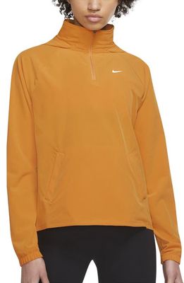 Nike Dri-FIT Packable Quarter-Zip Hooded Jacket in Light Curry/White