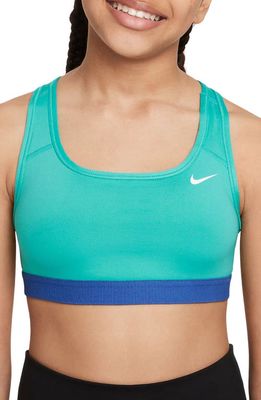 Nike Dri-FIT Swoosh Sports Bra in Clear Jade/Royal/White