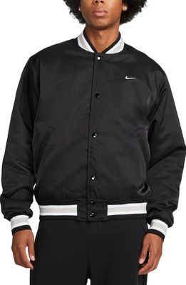 Nike Dugout Satin Baseball Jacket in Black/White