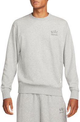 Nike Embroidered French Terry Crewneck Sweatshirt in Dark Grey Heather