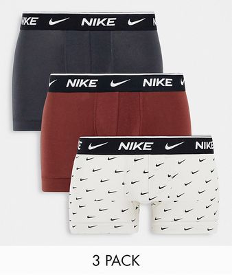 Nike Everyday Cotton Stretch trunks 3 pack in stone/smoke/bordeaux-Multi