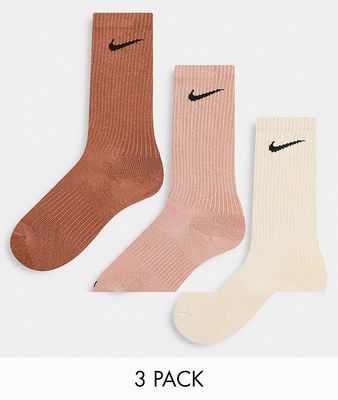 Nike Everyday cushioned crew socks in nude tones 3 pack-Multi