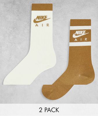 Nike Everyday Essential 2 pack socks in brown/cream-Multi
