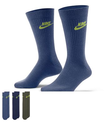 Nike Everyday Essential 3-pack socks in blue/khaki-Multi