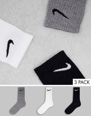 Nike Everyday Lightweight 3 pack socks in gray multi