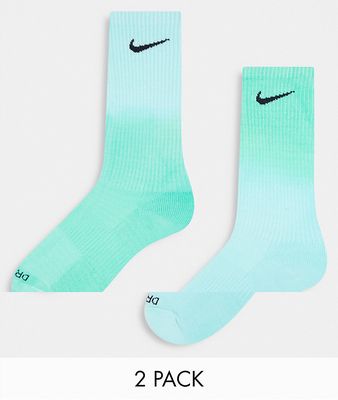 Nike Everyday Plus Cushioned 2-pack dip dye crew socks in blue-Green