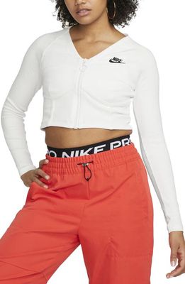 Nike Full Zip Ribbed Crop Top in Summit White