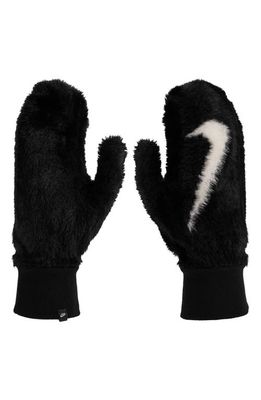 Nike Fuzzy Faux Fur Mittens in Black/White