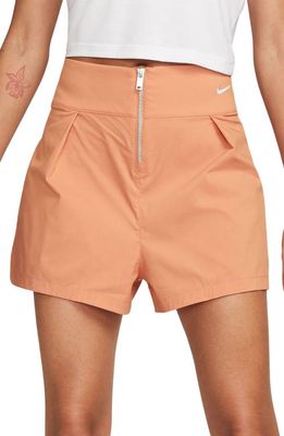Nike High Waist Cotton Blend Shorts in Amber Brown/Cedar