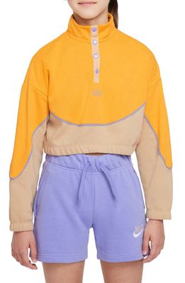 Nike Icon Clash Colorblock Snap Placket Crop Sweatshirt in Yellow Ochre/Sesame/Thistle