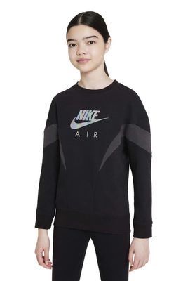 Nike Kids' Air French Terry Logo Sweatshirt in Black/Dark Smoke Grey