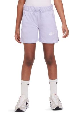 Nike Kids' Club Cotton Blend French Terry Shorts in Oxygen Purple/White