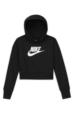 Nike Kids' Club Crop Cotton Blend French Terry Hoodie in Black/white