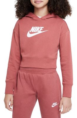 Nike Kids' Club Crop Cotton Blend French Terry Hoodie in Canyon Rust/White