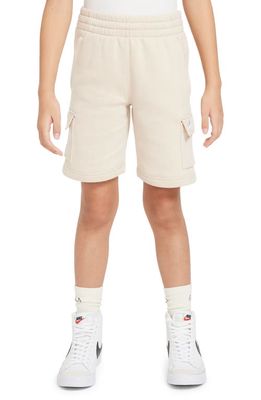 Nike Kids' Club Fleece Cargo Shorts in Sanddrift/White