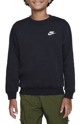 Nike Kids' Club Fleece Crewneck Sweatshirt in Black/White