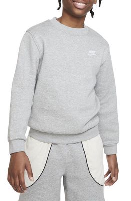 Nike Kids' Club Fleece Crewneck Sweatshirt in Dark Grey Heather/White