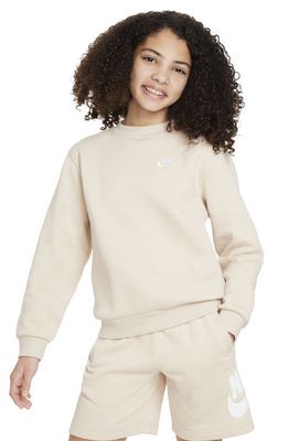Nike Kids' Club Fleece Crewneck Sweatshirt in Sanddrift/White