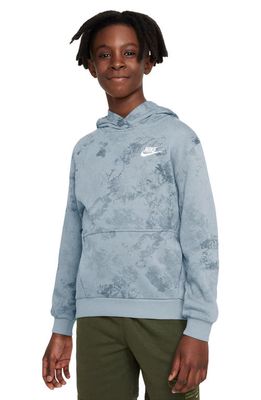 Nike Kids' Club Fleece French Terry Hoodie in Light Armory Blue/White