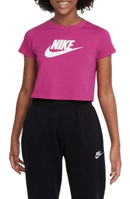 Nike Kids' Cropped Cotton Logo Graphic Tee in Fireberry/White