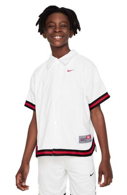Nike Kids' Culture of Basketball Terry Cloth Short Sleeve Snap-Up Shirt in White/University Red