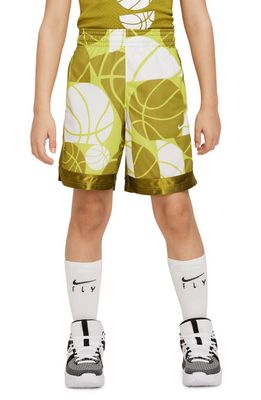 Nike Kids' Dri-FIT Basketball Shorts in Moss/Bright Cactus/White