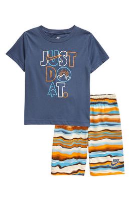 Nike Kids' Graphic T-Shirt & French Terry Shorts in Blue/Orange Multi