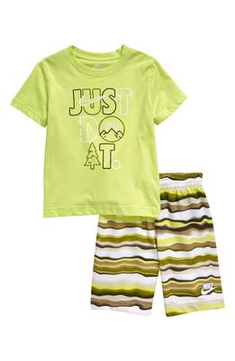 Nike Kids' Graphic T-Shirt & Stripe Shorts Set in Moss