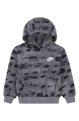 Nike Kids' Logo Print Fleece Hoodie in Smoke Grey