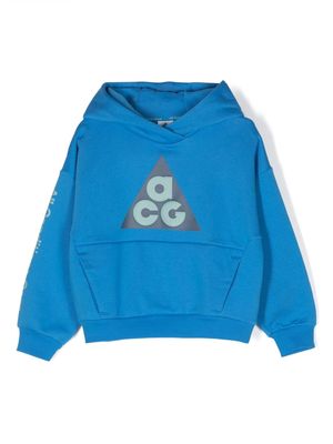 Nike Kids logo-print jersey-fleece hoodie - Blue