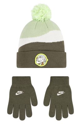 Nike Kids' Snow Day Peak Beanie & Gloves Set in Medium Olive