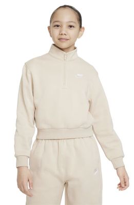 Nike Kids' Sportswear Club Fleece Quarter Zip Pullover in Sanddrift/White