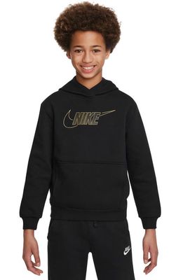 Nike Kids' Sportswear Club Graphic Fleece Hoodie in Black/Metallic Gold