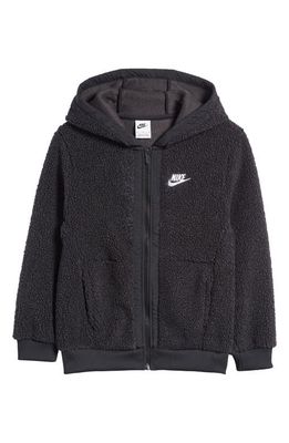 Nike Kids' Sportswear Club Texured Fleece Zip-Up Hoodie in Black/Black/White